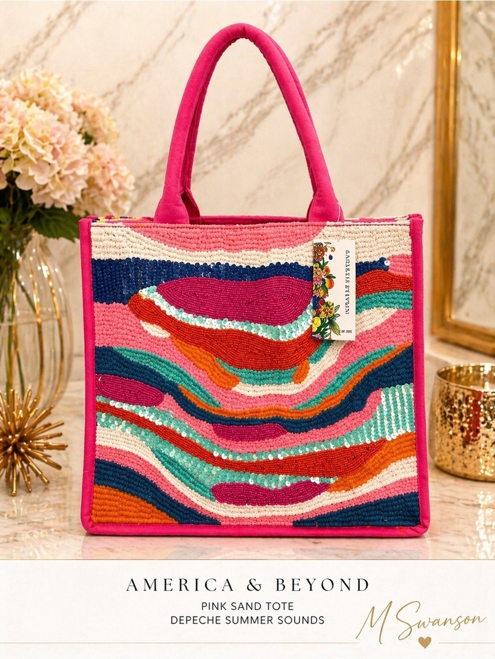NEW America & Beyond Pink Sand Beaded Tote Depeche Summer Sounds Limited Edition - Picture 4 of 10